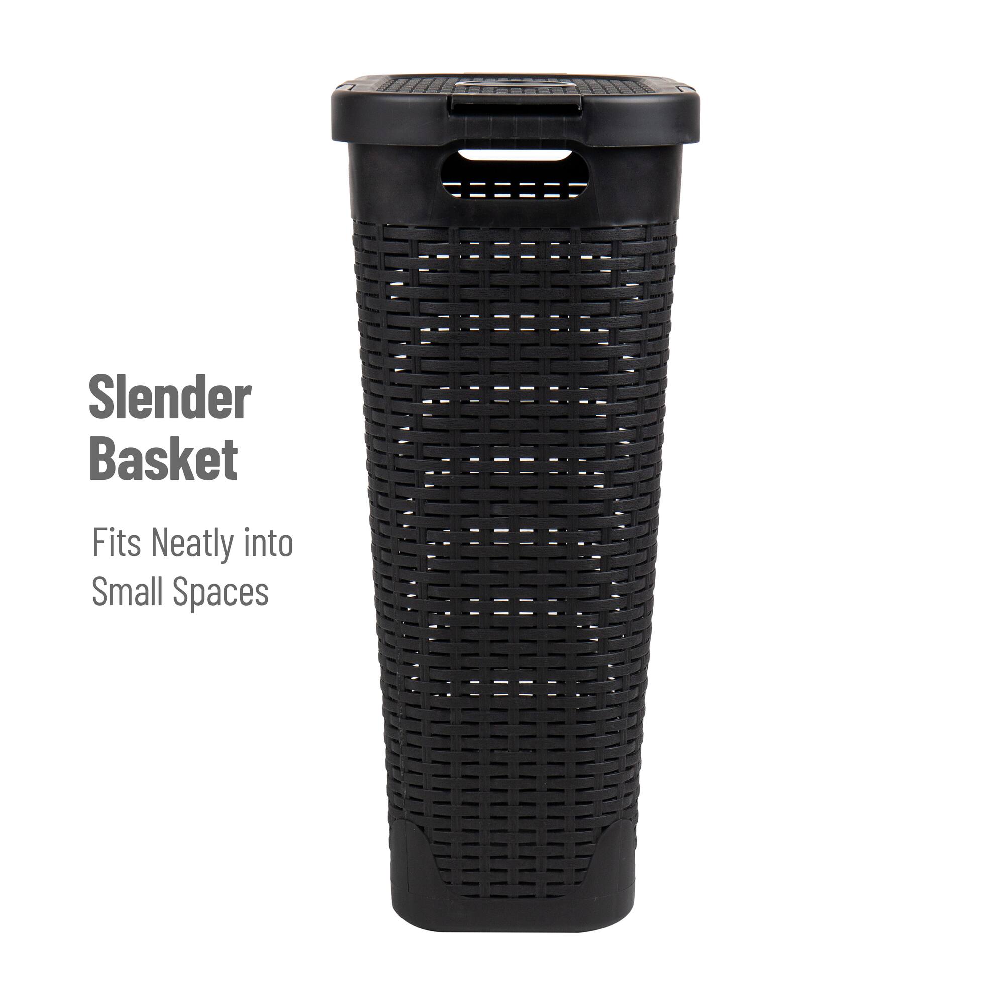 Mind Reader 40L Ventilated Slim Laundry Hamper with Cut Out Handles & Attached Hinged Lid